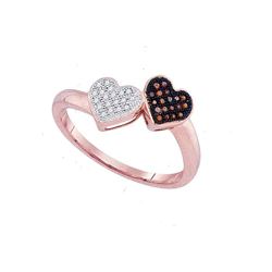 0.10 CTW Red Color Diamond Heart Love Ring 10KT Rose Gold - REF-14W9K