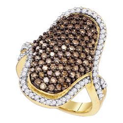 1.73 CTW Brown Color Diamond Wide Cocktail Ring 10KT Yellow Gold - REF-71X9Y