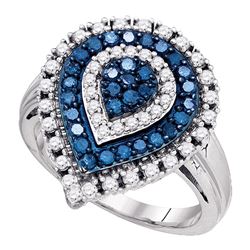 1 CTW Blue Color Diamond Teardrop Cluster Ring 10KT White Gold - REF-59M9H