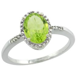 Natural 1.39 ctw Peridot & Diamond Engagement Ring 14K White Gold - REF-23F7N