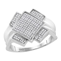 0.36 CTW Mens Pave-set Diamond Diagonal Square Cluster Ring 10KT White Gold - REF-44H9M