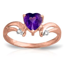 Genuine 0.96 ctw Amethyst & Diamond Ring Jewelry 14KT Rose Gold - REF-41M4T