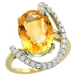 Natural 5.89 ctw Citrine & Diamond Engagement Ring 14K Yellow Gold - REF-91R4Z