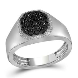 0.76 CTW Mens Black Color Diamond Octagon Cluster Ring 10KT White Gold - REF-49M5H