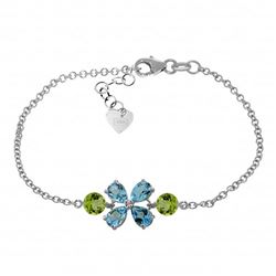 Genuine 3.15 ctw Blue Topaz & Peridot Bracelet Jewelry 14KT White Gold - REF-56N4R