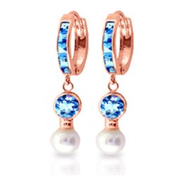 Genuine 4.3 ctw Blue Topaz & Pearl Earrings Jewelry 14KT Rose Gold - REF-48T3A