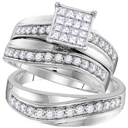 1.18 CTW His & Hers Princess Diamond Matching Bridal Ring 14KT White Gold - REF-127M4H