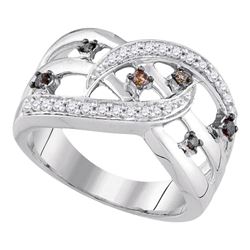 0.33 CTW Cognac-brown Color Diamond Openwork Crossover Strand Ring 10KT White Gold - REF-37X5Y