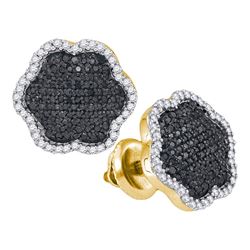 0.50 CTW Black Color Diamond Cluster Earrings 10KT Yellow Gold - REF-34Y4X