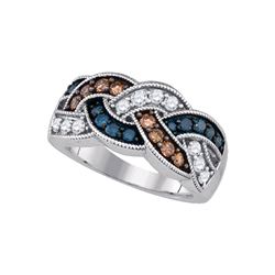 1 CTW Brown Blue Color Diamond Woven Ring 10KT White Gold - REF-57W2K