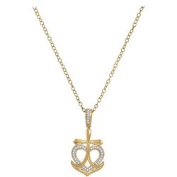 0.10 CTW Diamond Heart Cross Anchor Pendant 10KT Yellow Gold - REF-19K4W