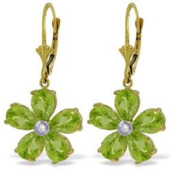 Genuine 4.43 ctw Peridot & Diamond Earrings Jewelry 14KT Yellow Gold - REF-49W8Y