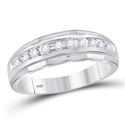 0.25 CTW Mens Diamond Single Row Grooved Wedding Ring 10KT White Gold - REF-24K2W