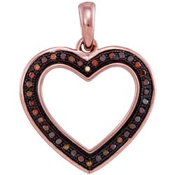 0.10 CTW Red Color Diamond Heart Love Pendant 10KT Rose Gold - REF-14K9W