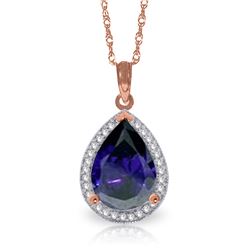 Genuine 5.26 ctw Sapphire & Diamond Necklace Jewelry 14KT Rose Gold - REF-96T6A