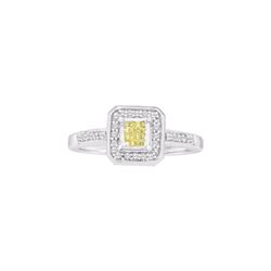 0.26 CTW Princess Yellow Color Diamond Square Cluster Ring 14KT White Gold - REF-30F2N
