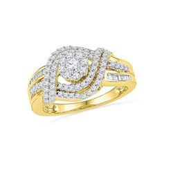 0.75 CTW Diamond Cluster Bridal Engagement Ring 10KT Yellow Gold - REF-57K2W