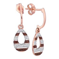 0.18 CTW Red Color Diamond Teardrop Dangle Earrings 10KT Rose Gold - REF-26Y9X