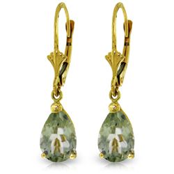 Genuine 2.5 ctw Green Amethyst Earrings Jewelry 14KT Yellow Gold - REF-28K8V