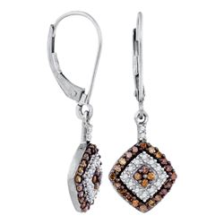 0.50 CTW Cognac-brown Color Diamond Square Dangle Earrings 10KT White Gold - REF-24M2H