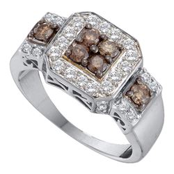 1 CTW Cognac-brown Color Diamond Cluster Ring 14KT White Gold - REF-75M2H