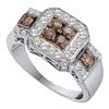 Image 1 : 1 CTW Cognac-brown Color Diamond Cluster Ring 14KT White Gold - REF-75M2H