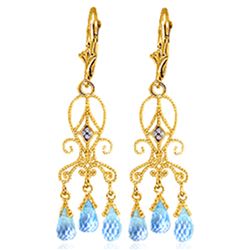 Genuine 4.81 ctw Blue Topaz & Diamond Earrings Jewelry 14KT Yellow Gold - REF-46Z7N