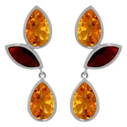 Genuine 13 ctw Citrine & Garnet Earrings Jewelry 14KT White Gold - REF-58R7P