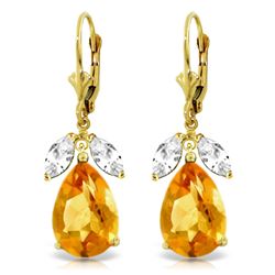 Genuine 13 ctw Citrine & White Topaz Earrings Jewelry 14KT Yellow Gold - REF-61V2W