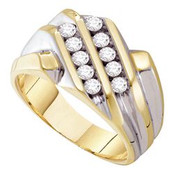 0.50 CTW Mens Diamond Double Row Ring 10KT Yellow Gold - REF-44M9H