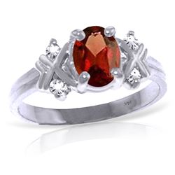 Genuine 0.97 ctw Garnet & Diamond Ring Jewelry 14KT White Gold - REF-59K2V