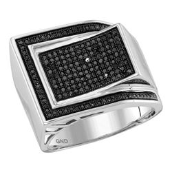 0.55 CTW Mens Black Color Diamond Curved Rectangle Cluster Ring 10KT White Gold - REF-87M2H