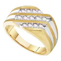 0.50 CTW Mens Channel-set Diamond Triple Row Cluster Ring 10KT Yellow Gold - REF-41F9N