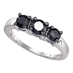 1.04 CTW Black Color Diamond 3-stone Bridal Ring 10KT White Gold - REF-22H4M