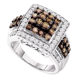 1.5 CTW Cognac-brown Color Diamond Square Cluster Ring 10KT White Gold - REF-82H4M