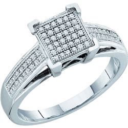 0.20 CTW Diamond Square Cluster Ring 10KT White Gold - REF-22Y4X