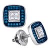 Image 1 : 0.33 CTW Blue Color Diamond Square Cluster Earrings 10KT White Gold - REF-26M9H