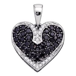 0.51 CTW Black Color Diamond Dainty Heart Pendant 10KT White Gold - REF-22X4Y
