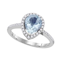 1.45 CTW Pear Aquamarine Solitaire Diamond Teardrop Ring 14KT White Gold - REF-75F2N