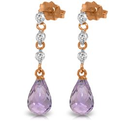 Genuine 3.3 ctw Amethyst & Diamond Earrings Jewelry 14KT Rose Gold - REF-42N9R