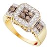 Image 1 : 1 CTW Cognac-brown Color Diamond Square Cluster Ring 14KT Yellow Gold - REF-75N2F