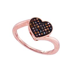 0.10 CTW Red Color Diamond Heart Love Ring 10KT Rose Gold - REF-19W4K