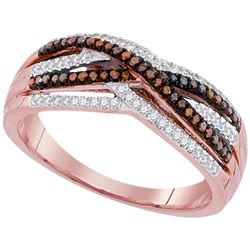 0.25 CTW Red Color Diamond Crossover Strand Ring 10KT Rose Gold - REF-37Y5X