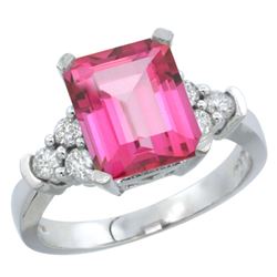 Natural 2.86 ctw pink-topaz & Diamond Engagement Ring 14K White Gold - REF-65Y2X