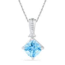 2.42 CTW Princess Created Blue Topaz Solitaire Pendant 10KT White Gold - REF-18X2Y