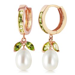 Genuine 10.30 ctw Peridot & Pearl Earrings Jewelry 14KT Rose Gold - REF-56T7A