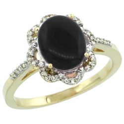 Natural 1.89 ctw Onyx & Diamond Engagement Ring 14K Yellow Gold - REF-36V7F
