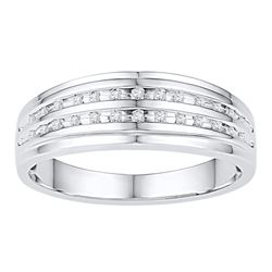 0.10 CTW Mens Channel-set Diamond Double Row Wedding Ring 10KT White Gold - REF-26K9W