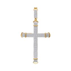 1 CTW Mens Diamond Roman Cross Charm Pendant 10KT Yellow Gold - REF-97W4K