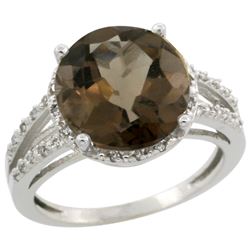 Natural 5.34 ctw Smoky-topaz & Diamond Engagement Ring 10K White Gold - REF-35Y4X